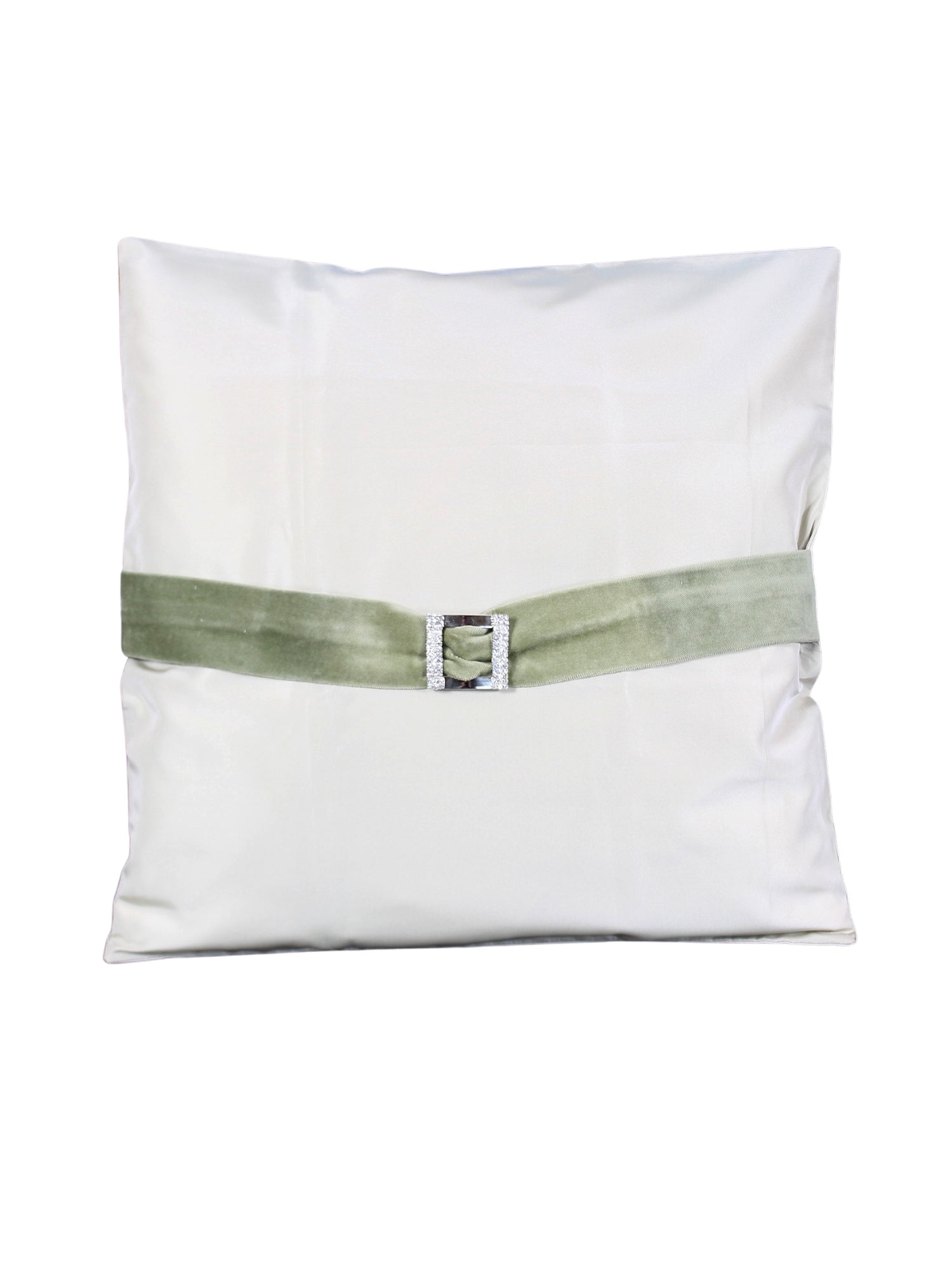 Fıstık Işıltısı – Tafta Üzeri Kadife ve Taşlı Tokalı Kırlent Kılıfı