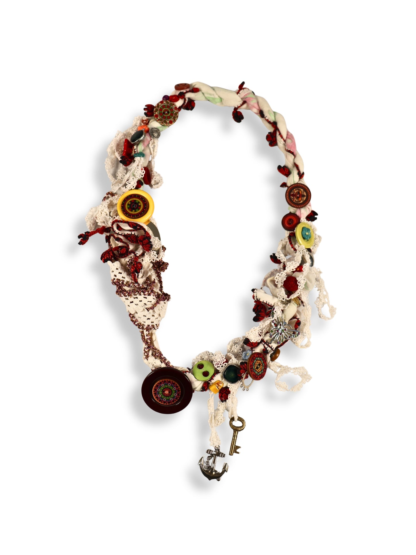 Deli Kızın Çeyizi – Oyalı Yazmadan ve Eski Düğmelerden El Yapımı Kolye