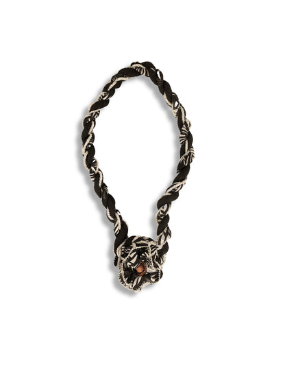 Yankı - Doğal Dokuma Bez ve Gümüş Simli Büklümlü Kolye