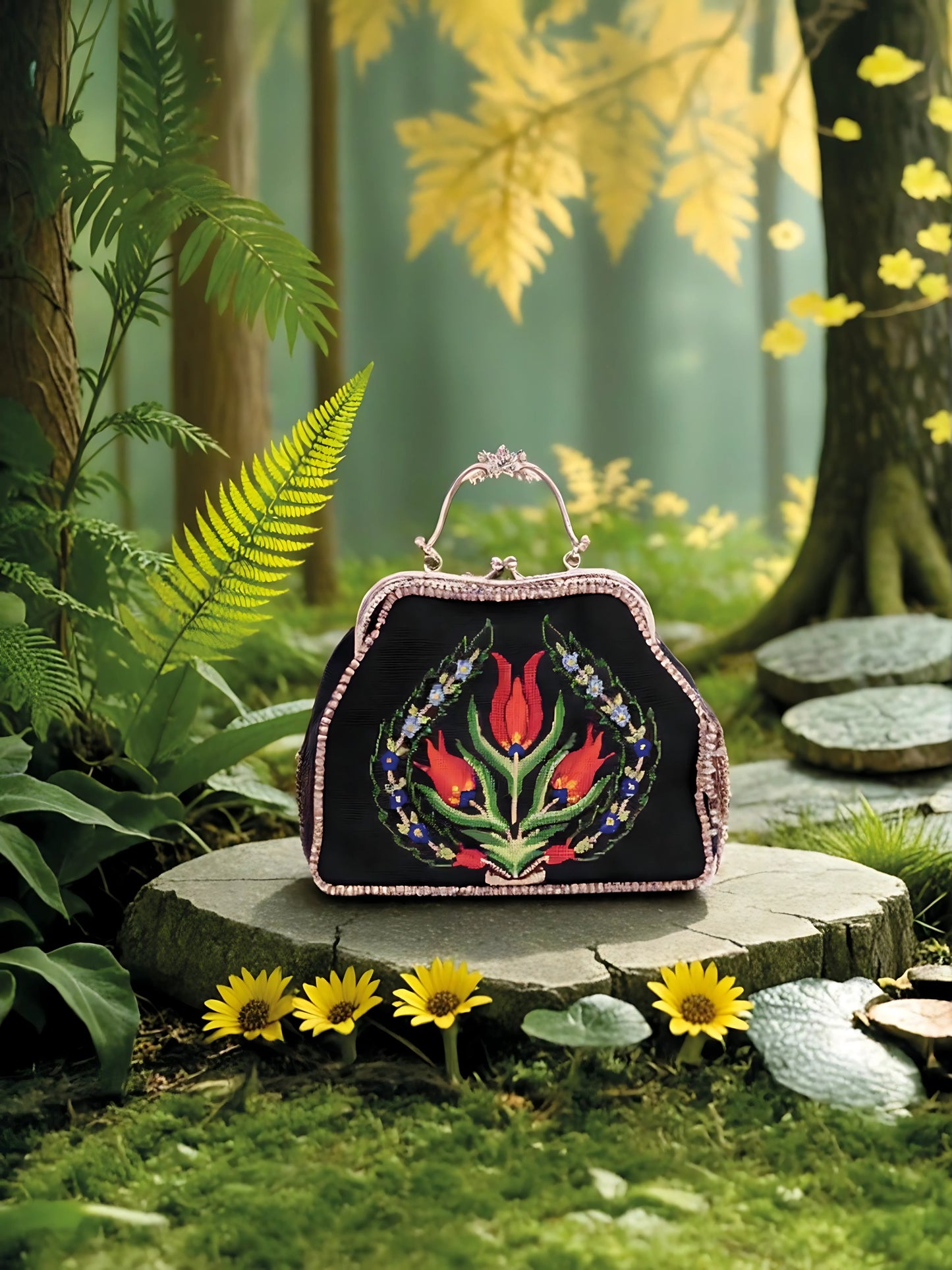 Lalezar – Hand Embroidered Tulip Garden Vintage Bag