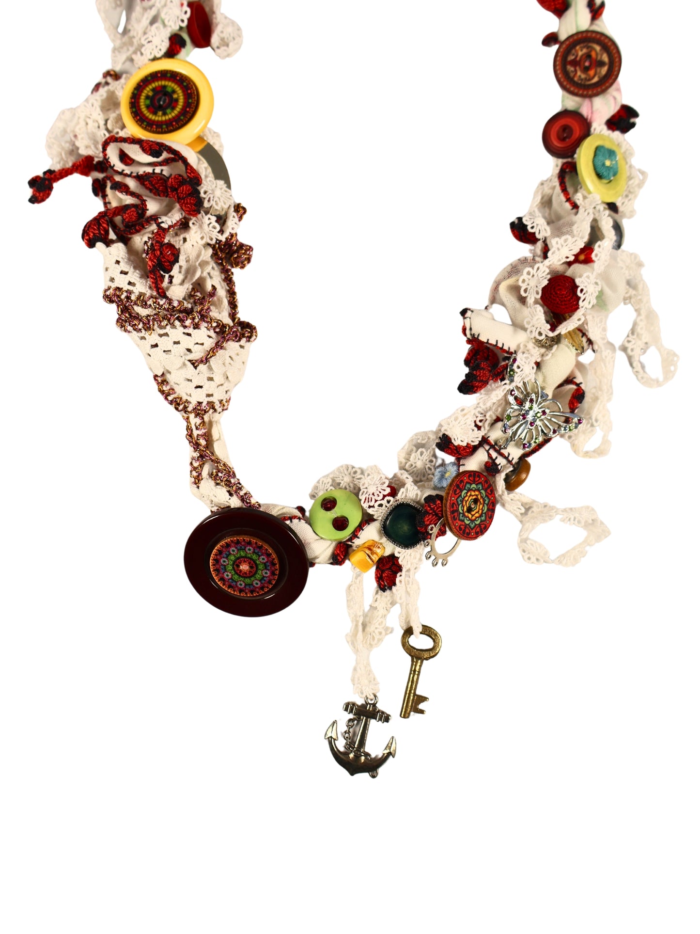 Deli Kızın Çeyizi – Oyalı Yazmadan ve Eski Düğmelerden El Yapımı Kolye