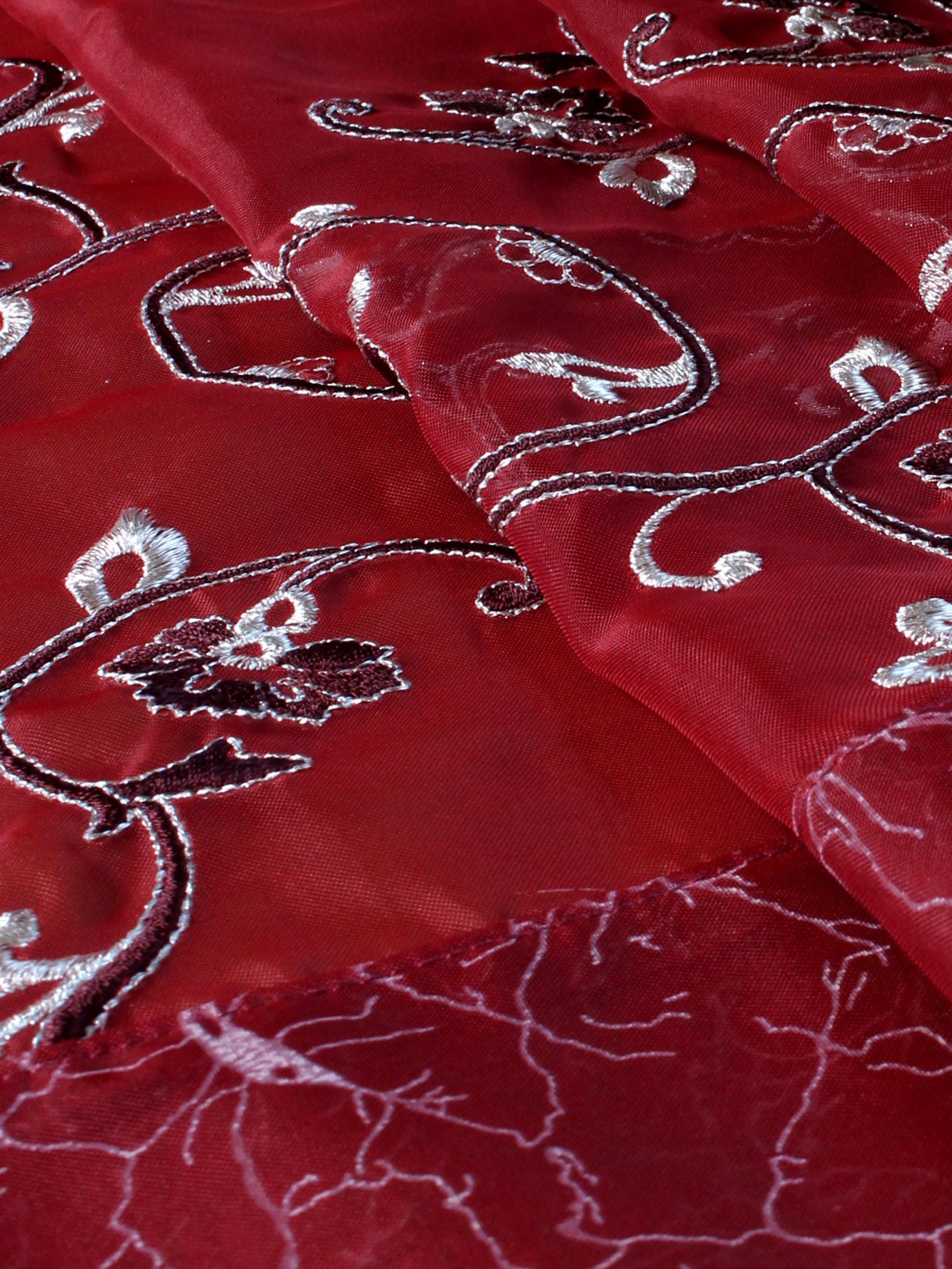 Nazende – Bordo Gümüş Organze İşlemeli Çok Amaçlı Örtü