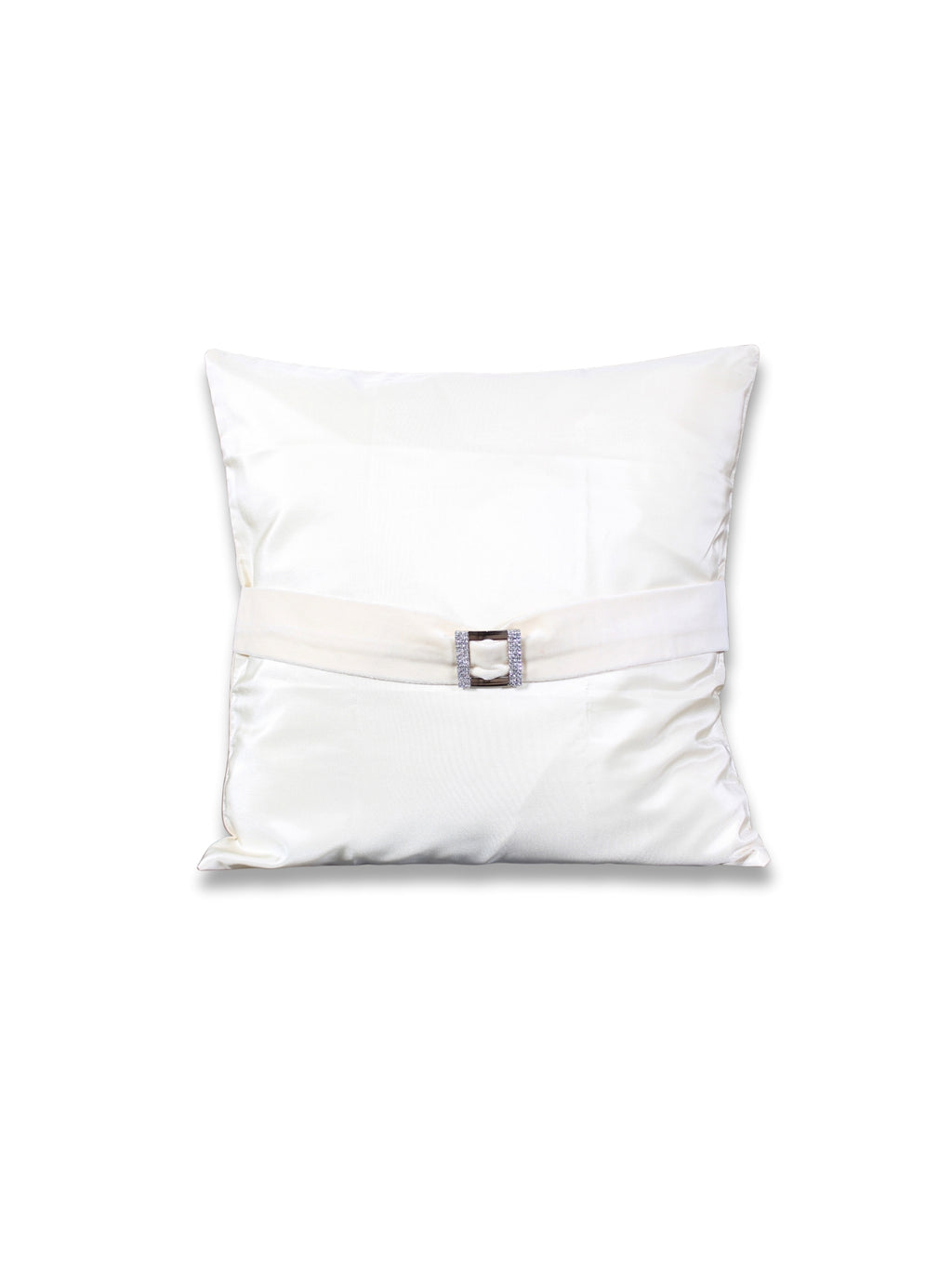 Saf Işık – Ekru Organze Kumaş Üzeri Kadife ve Taşlı Tokalı Kırlent Kılıfı