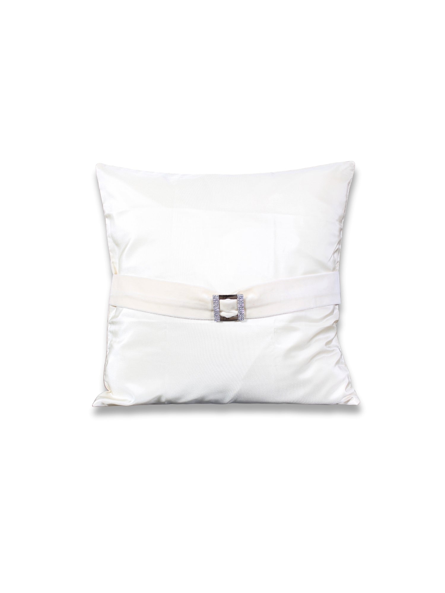 Saf Işık – Ekru Organze Kumaş Üzeri Kadife ve Taşlı Tokalı Kırlent Kılıfı