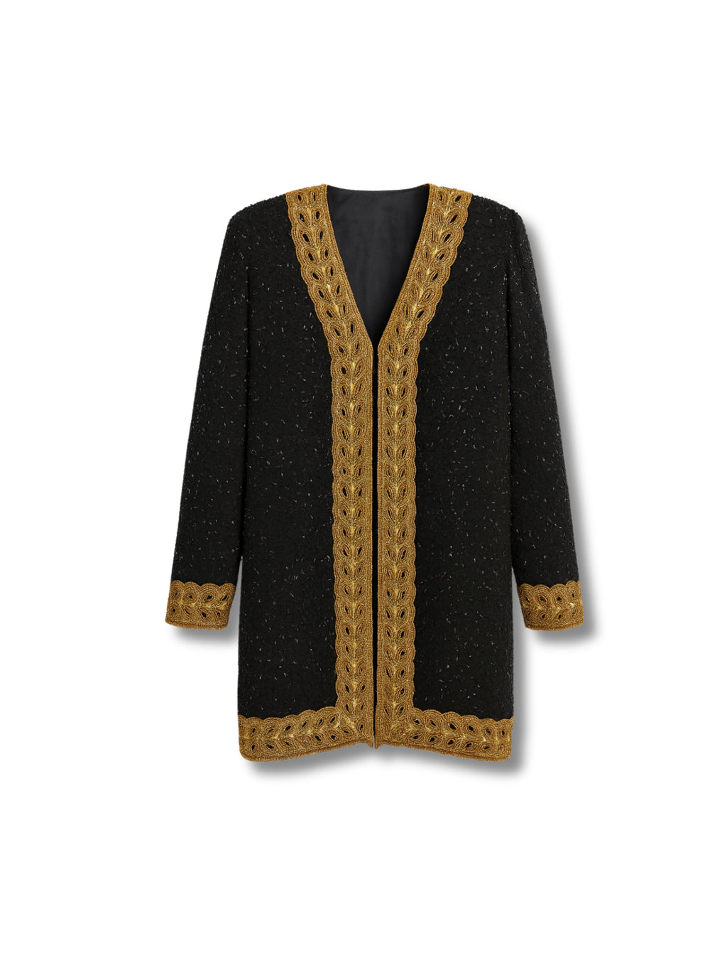 Golden Lines – Long Jacket with Gold Pattern on Black