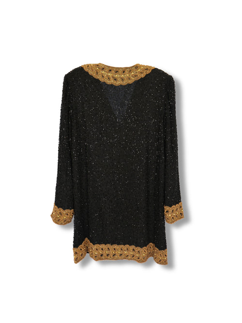 Golden Lines – Long Jacket with Gold Pattern on Black