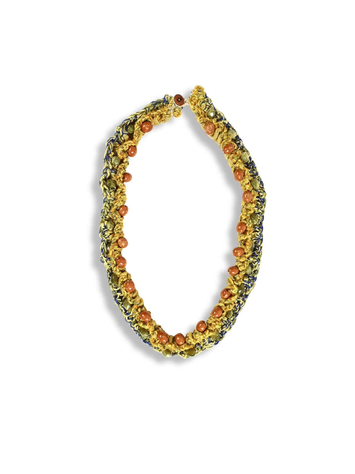 Memory of Time - Vintage Gold Mortar Necklace with Colorful Crystals and Natural Stones