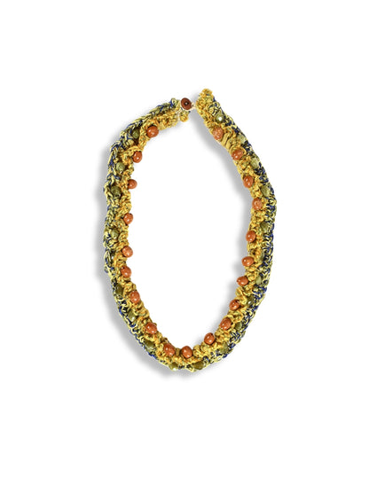 Memory of Time - Vintage Gold Mortar Necklace with Colorful Crystals and Natural Stones