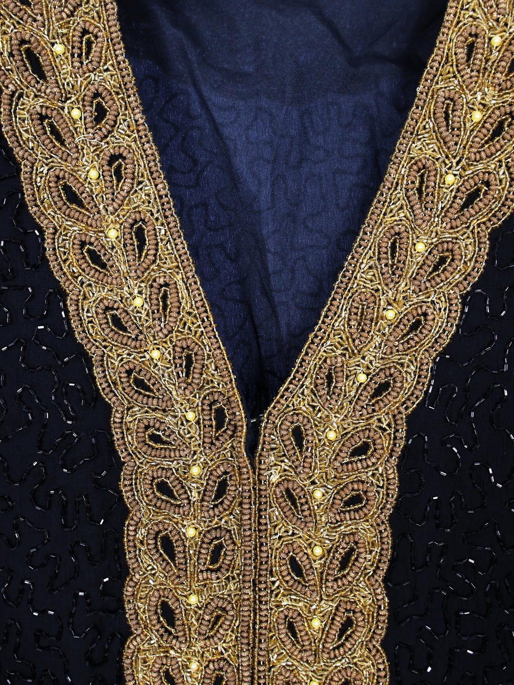 Golden Lines – Long Jacket with Gold Pattern on Black