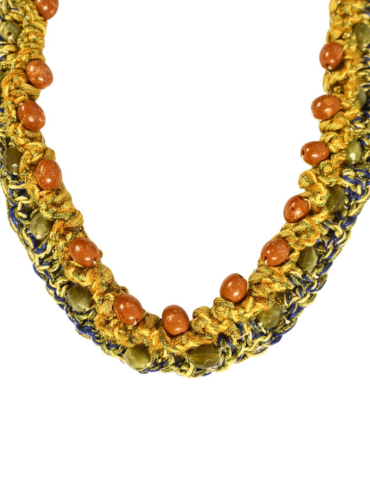 Zamanın Hatırası - Renkli Kristal ve Doğal Taşlı Vintage Gold Harç Kolye