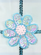 Turkuaz Çiçek – Renkli Payetli Çiçek Motifli İpek Tafta Kırlent Kılıfı