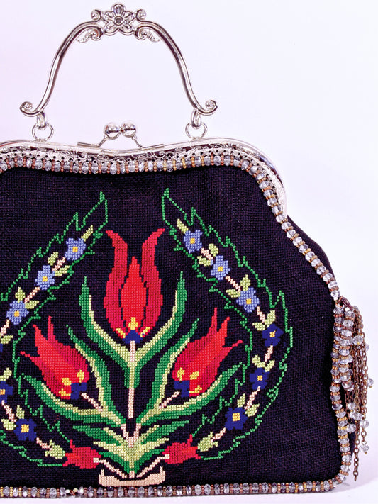 Lalezar – Hand Embroidered Tulip Garden Vintage Bag