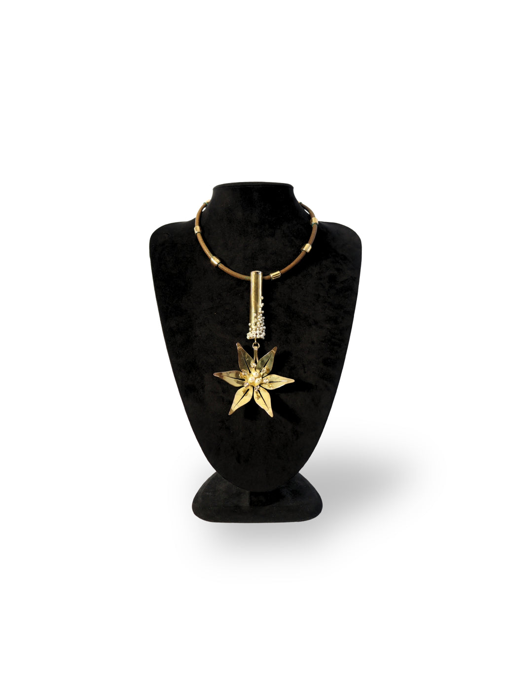 Golden Flower – Leather and Brass Necklace