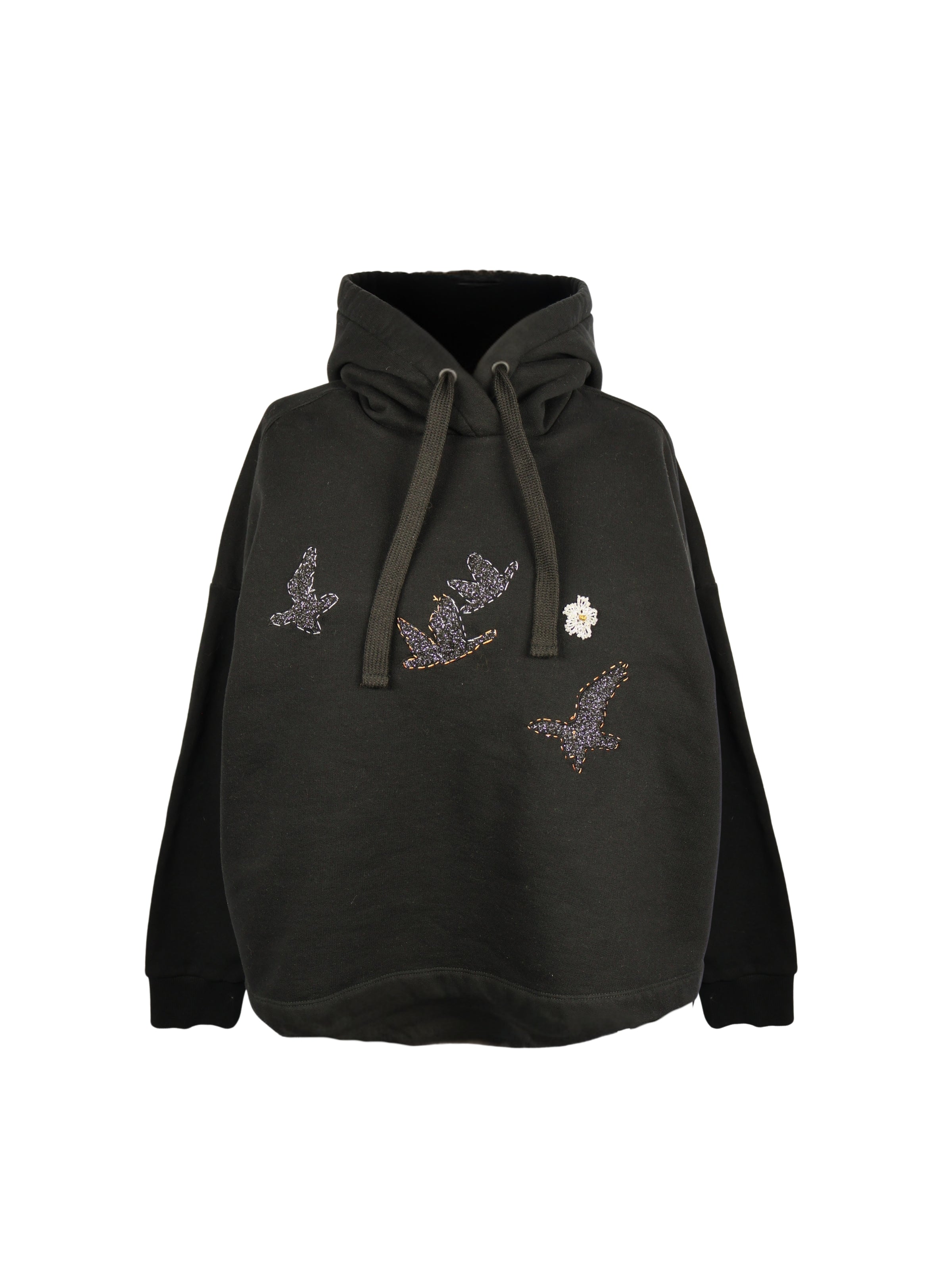 Simli Gece – Gümüş Detaylı Kapüşonlu Oversize Sweatshirt