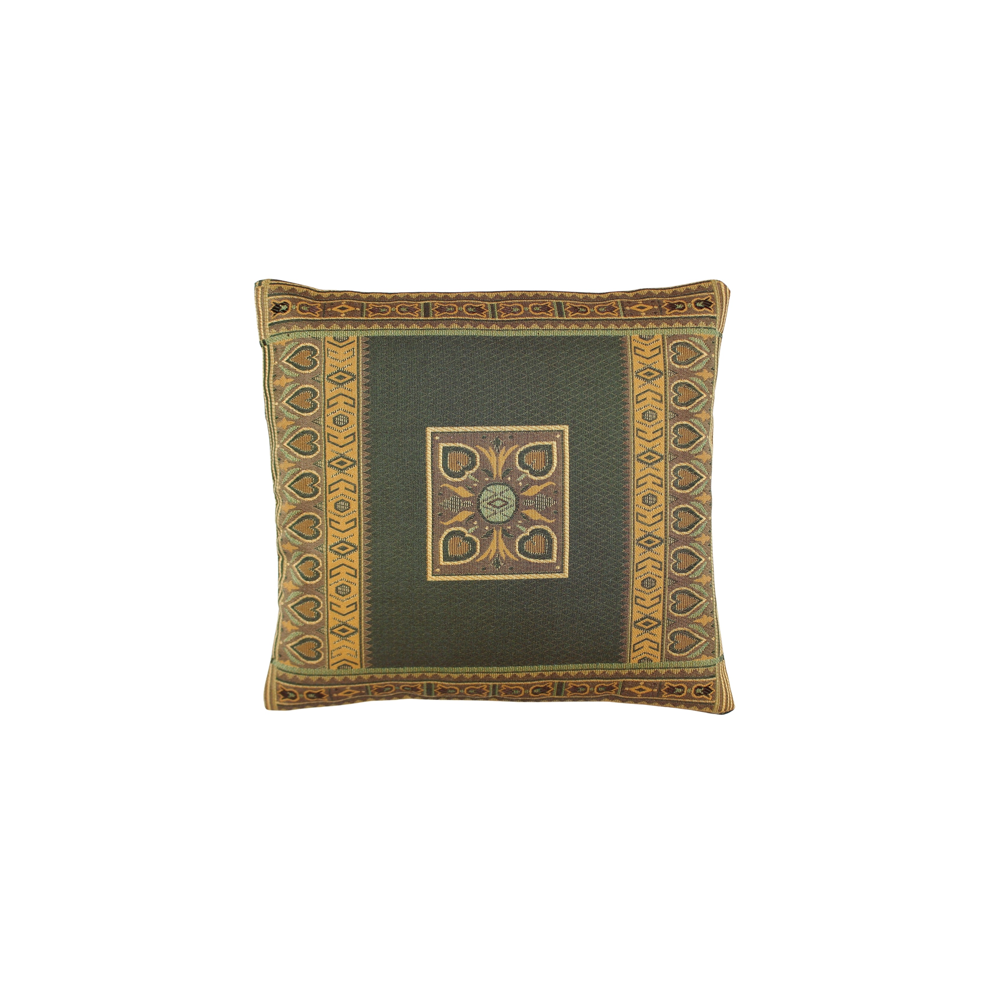 Yeşil Harmoni – Brokar Dokulu Çift Yüzlü Dekoratif Kırlent Kılıfı