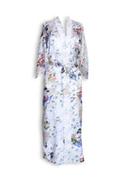 Gün Doğumu - Desenli Saf İpek Uzun Kimono - Sabahlık