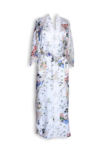 Sunrise - Patterned Pure Silk Long Kimono - Dressing Gown