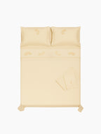 Mustard Satin White Embroidered Double Duvet Cover Set
