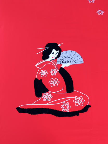 Kırmızı Yelpaze – Japon Kadın Motifli Pamuklu Saten Nevresim Takımı