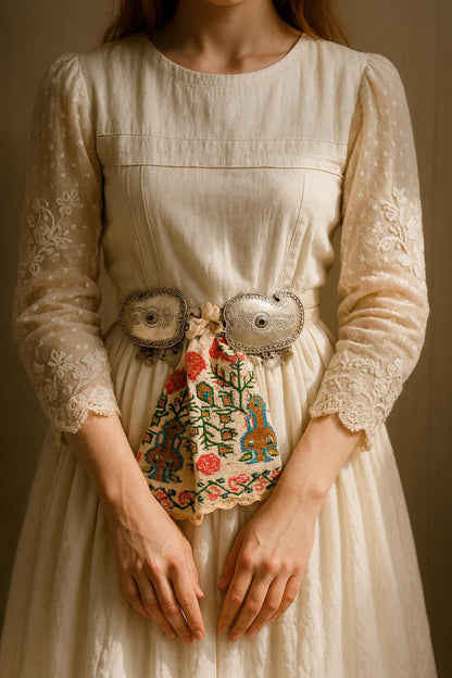 Ferahnaz – Antika El İşi Nakış ve Antika Gümüş Tokalı Sessiz Yol Kemeri