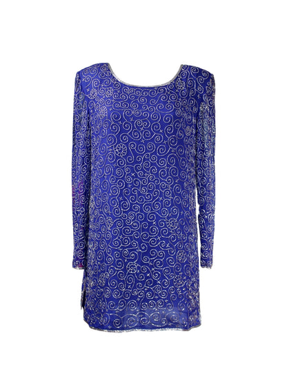 Lacivert İpek Organze Abiye Tunik Bluz / Mini Elbise
