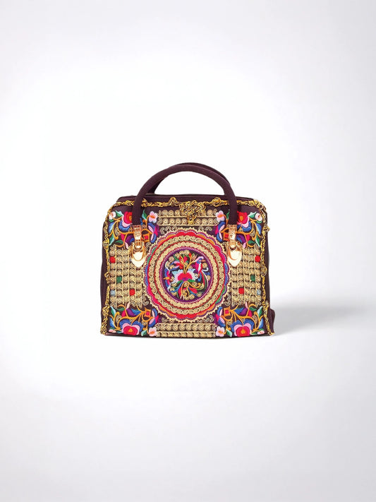 Leyla – Traditional Motif Gold Textured Bag