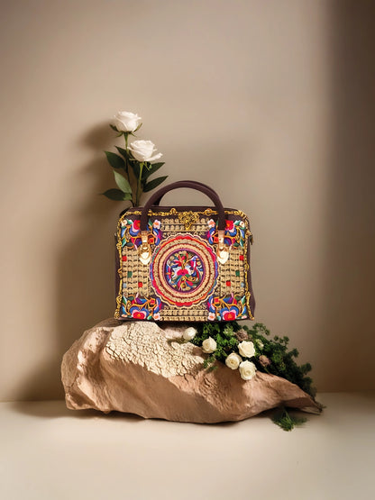 Leyla – Traditional Motif Gold Textured Bag