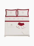 Ecru Burgundy Embroidered 5-Pillow Double Duvet Cover Set