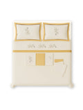 Embroidered Ecru - Mustard Double Duvet Cover Set