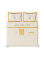 Embroidered Ecru - Mustard Double Duvet Cover Set